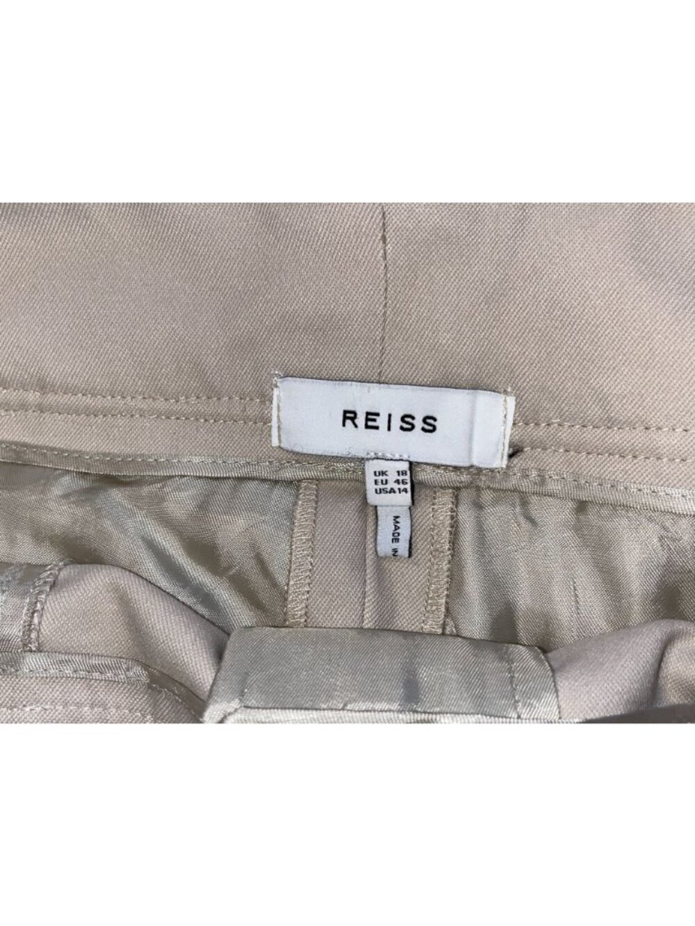Reiss Beige Cropped Pants With Button Detail & Adjustable Hem Size 14 - Picture 6 of 11